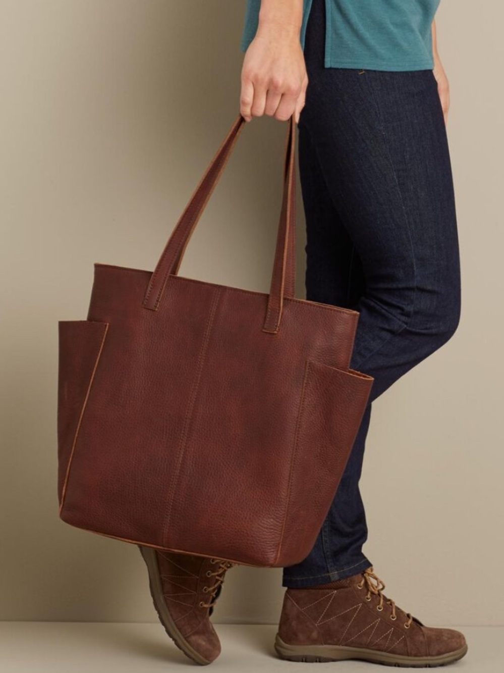 Duluth Women's Lifetime Leather Tote Bag Brown Side Pockets Durable Heavy Duty - Picture 3 of 15